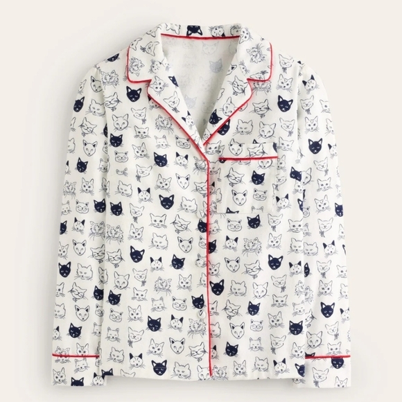 Boden Brushed Cotton Pyjama Shirt Cat Print Size M NWT - Picture 1 of 11